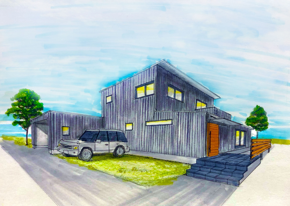 デザイン注文住宅ガレージ×和モダンの家　31.30坪・完成予定イメージ